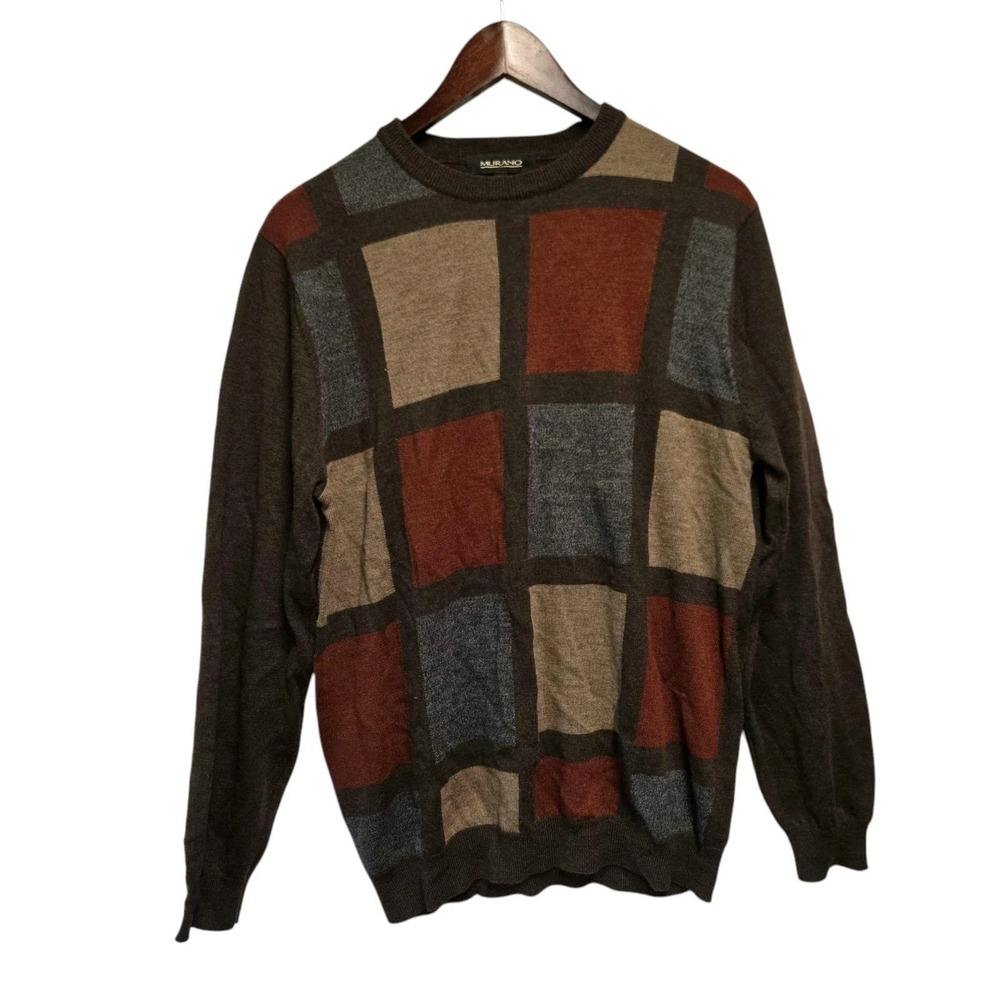 MURANO Wool Sweater Block Square Pattern Brown Size Medium‎ Australia